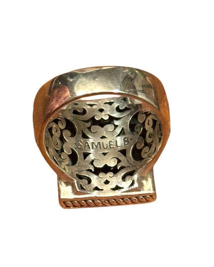 Samuel B Retired Sterling Silver 925 Garnet Ornate Design Ring