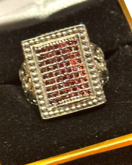 Samuel B Retired Sterling Silver 925 Garnet Ornate Design Ring
