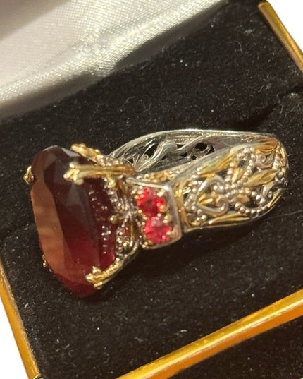 Elegant 24k Gold & Sterling silver Michael Valitutti Ornate Gemstone Ruby Ring