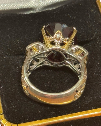 Elegant 24k Gold & Sterling silver Michael Valitutti Ornate Gemstone Ruby Ring