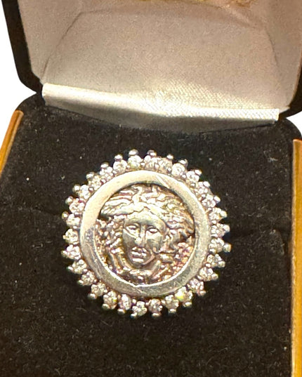 Vintage Stunning 925 Sterling Silver Medusa Ring with Crystal Accents