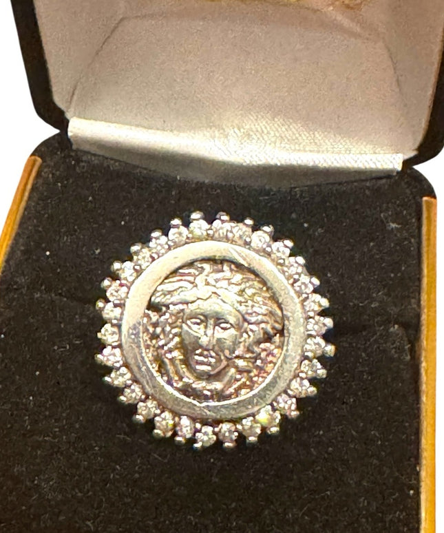 Vintage Stunning 925 Sterling Silver Medusa Ring with Crystal Accents