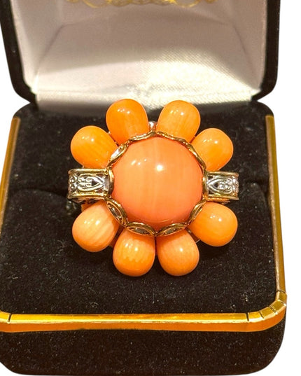 Michael Vialutti Palladium Silver Salmon Coral Flower Ring Orange Floral Ring