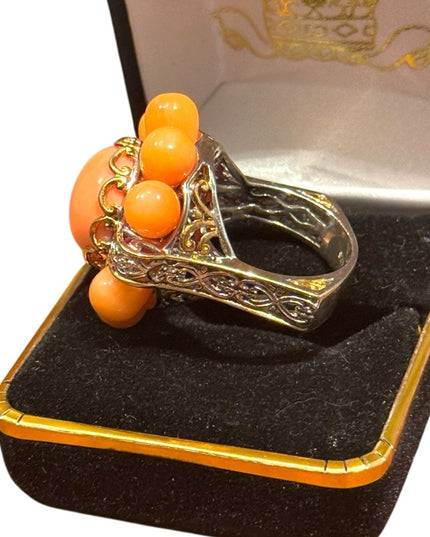 Michael Vialutti Palladium Silver Salmon Coral Flower Ring Orange Floral Ring