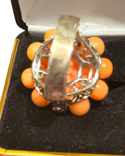 Michael Vialutti Palladium Silver Salmon Coral Flower Ring Orange Floral Ring