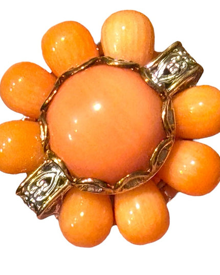 Michael Vialutti Palladium Silver Salmon Coral Flower Ring Orange Floral Ring