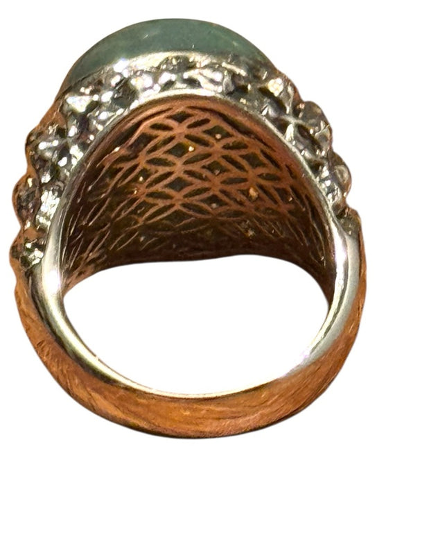 Elegant Sterling Silver 925 Ornate Green Jade Ring SZ 7