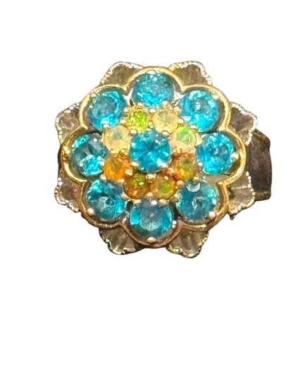 Elegant Floral Ring Palladium Silver Paraiba And Ethiopian Opal Ring
