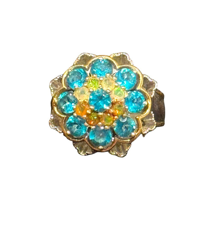Elegant Floral Ring Palladium Silver Paraiba And Ethiopian Opal Ring