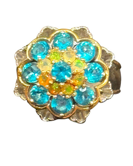 Elegant Floral Ring Palladium Silver Paraiba And Ethiopian Opal Ring