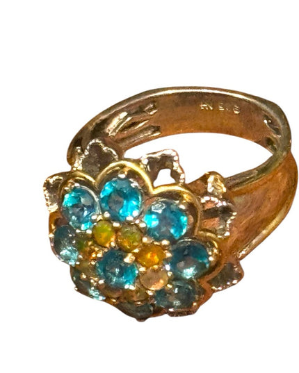 Elegant Floral Ring Palladium Silver Paraiba And Ethiopian Opal Ring