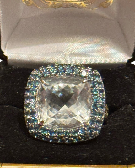 Gems en Vogue Sterling 16.25ctw Rock Crystal Quartz & London Blue Topaz Ring
