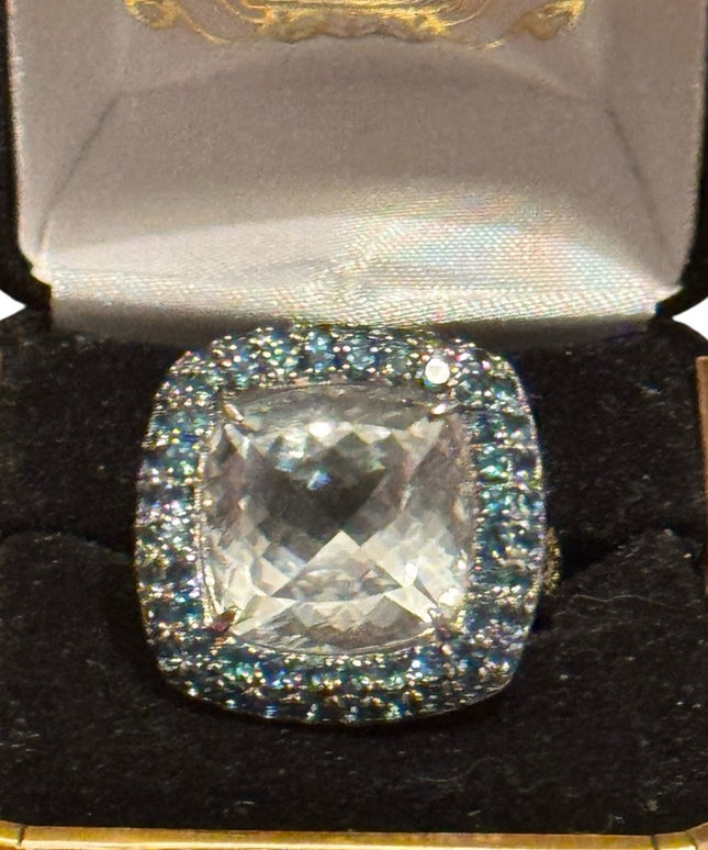 Gems en Vogue Sterling 16.25ctw Rock Crystal Quartz & London Blue Topaz Ring