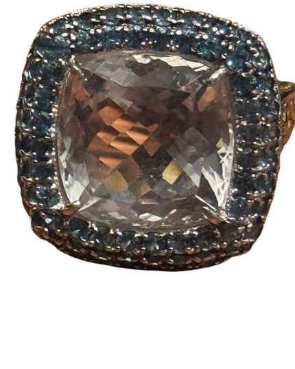 Gems en Vogue Sterling 16.25ctw Rock Crystal Quartz & London Blue Topaz Ring