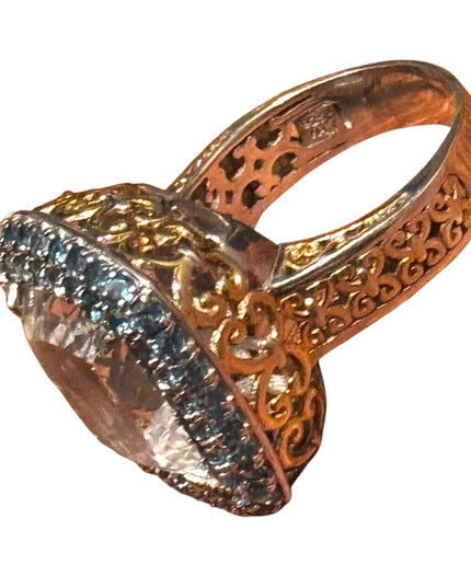 Gems en Vogue Sterling 16.25ctw Rock Crystal Quartz & London Blue Topaz Ring