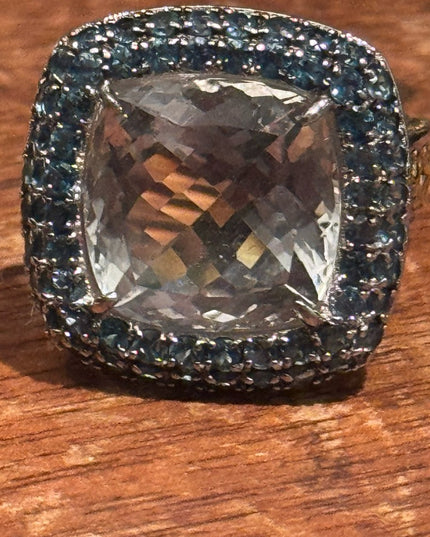 Gems en Vogue Sterling 16.25ctw Rock Crystal Quartz & London Blue Topaz Ring
