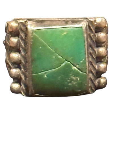 Sterling Silver 925 Vintage Southwestern Handmade Green Stone Ring Small Sz 4.5