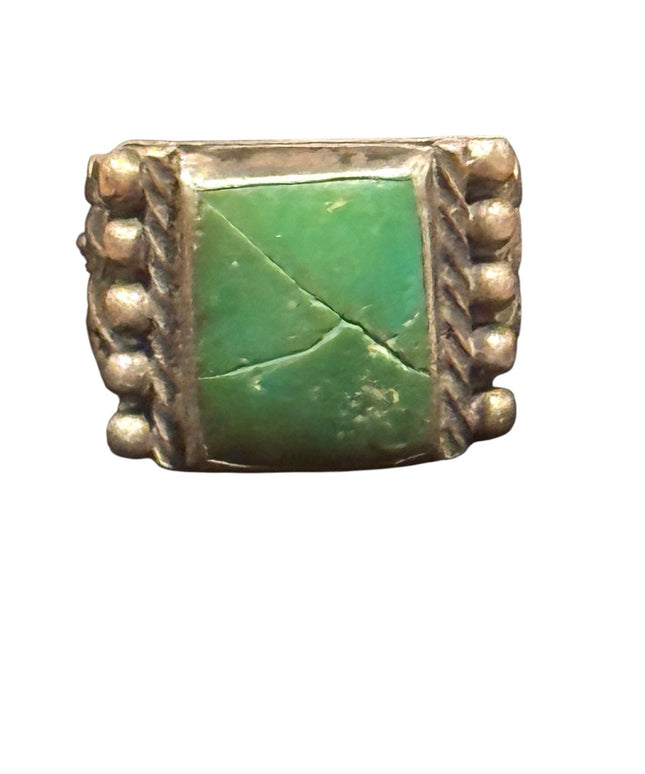 Sterling Silver 925 Vintage Southwestern Handmade Green Stone Ring Small Sz 4.5