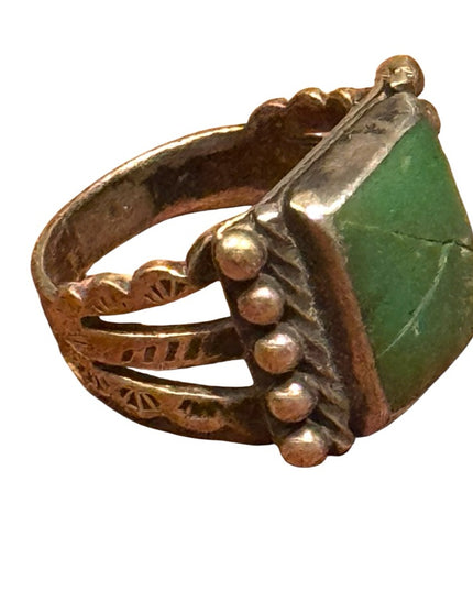 Sterling Silver 925 Vintage Southwestern Handmade Green Stone Ring Small Sz 4.5