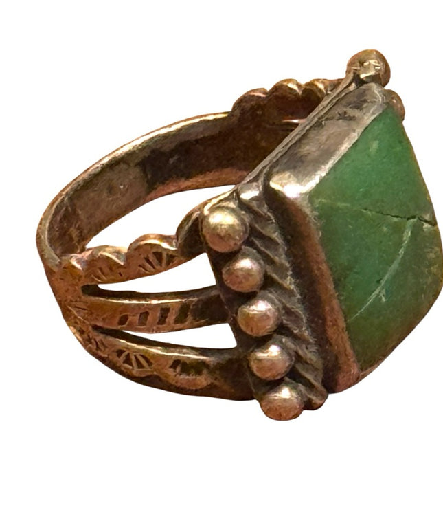 Sterling Silver 925 Vintage Southwestern Handmade Green Stone Ring Small Sz 4.5