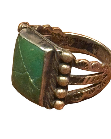 Sterling Silver 925 Vintage Southwestern Handmade Green Stone Ring Small Sz 4.5