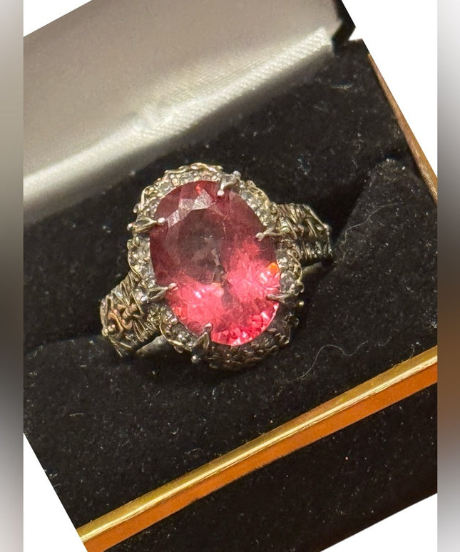 Gems en Vogue Palladium Silver Pink Topaz & White Zircon Ring