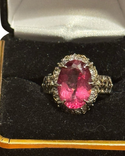Gems en Vogue Palladium Silver Pink Topaz & White Zircon Ring