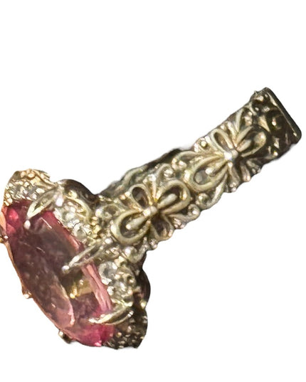 Gems en Vogue Palladium Silver Pink Topaz & White Zircon Ring