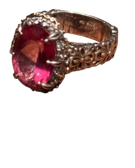 Gems en Vogue Palladium Silver Pink Topaz & White Zircon Ring