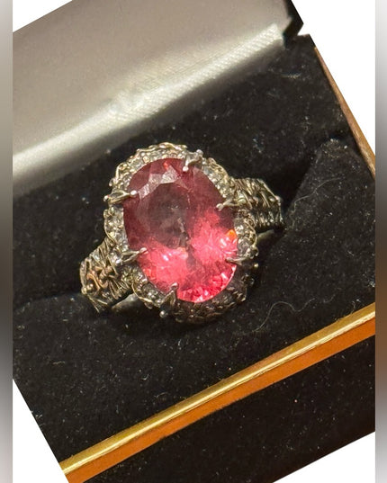 Gems en Vogue Palladium Silver Pink Topaz & White Zircon Ring