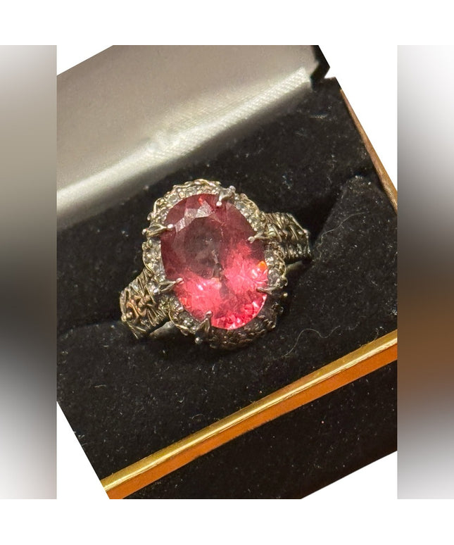 Gems en Vogue Palladium Silver Pink Topaz & White Zircon Ring