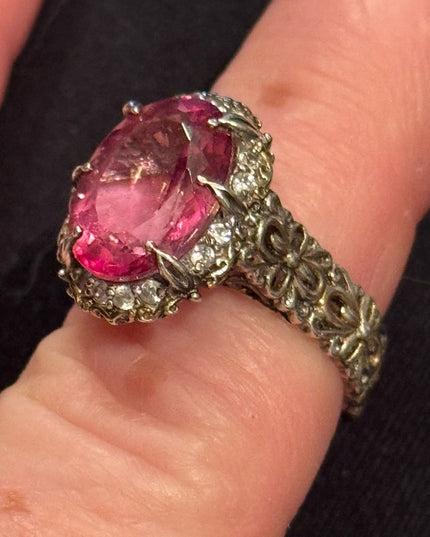 Gems en Vogue Palladium Silver Pink Topaz & White Zircon Ring