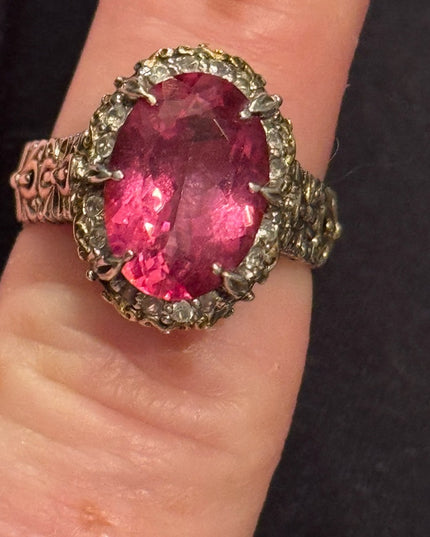 Gems en Vogue Palladium Silver Pink Topaz & White Zircon Ring