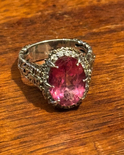 Gems en Vogue Palladium Silver Pink Topaz & White Zircon Ring