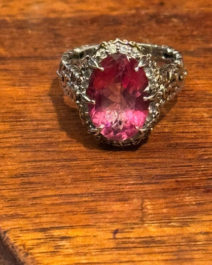 Gems en Vogue Palladium Silver Pink Topaz & White Zircon Ring