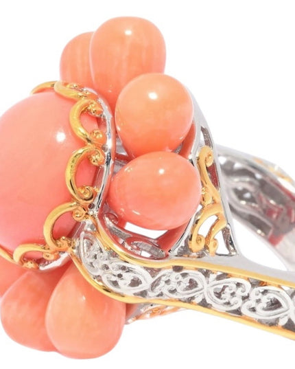 Michael Vialutti Palladium Silver Salmon Coral Flower Ring Orange Floral Ring