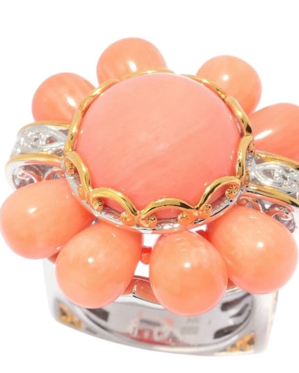 Michael Vialutti Palladium Silver Salmon Coral Flower Ring Orange Floral Ring