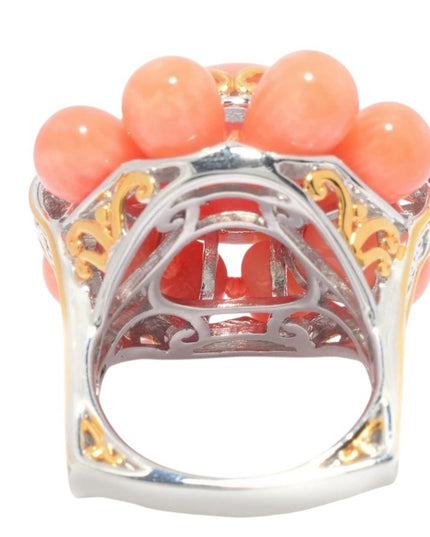 Michael Vialutti Palladium Silver Salmon Coral Flower Ring Orange Floral Ring