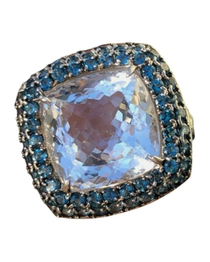 Gems en Vogue Sterling 16.25ctw Rock Crystal Quartz & London Blue Topaz Ring