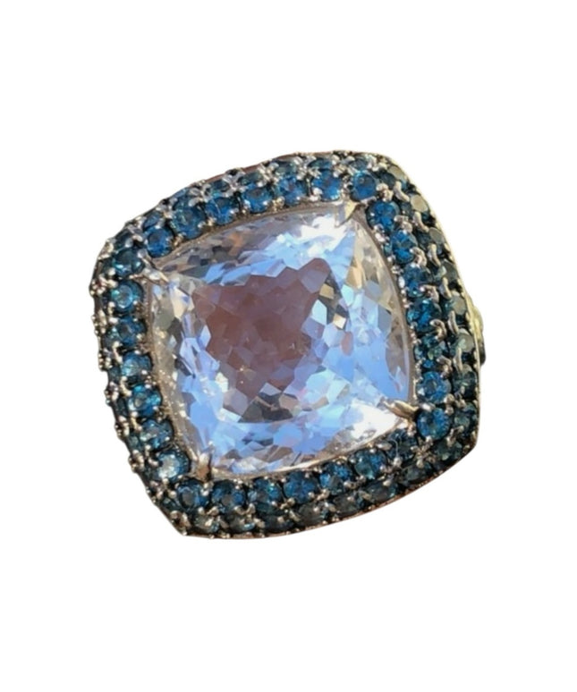 Gems en Vogue Sterling 16.25ctw Rock Crystal Quartz & London Blue Topaz Ring