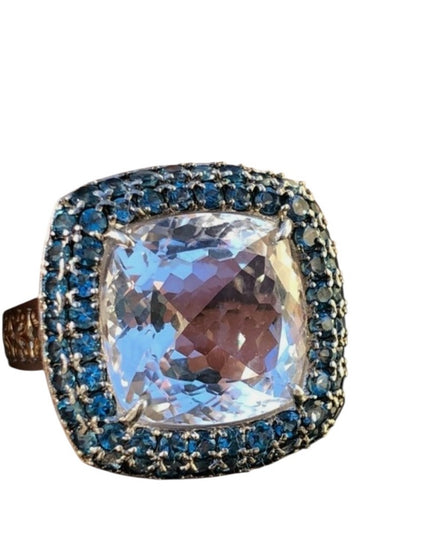 Gems en Vogue Sterling 16.25ctw Rock Crystal Quartz & London Blue Topaz Ring