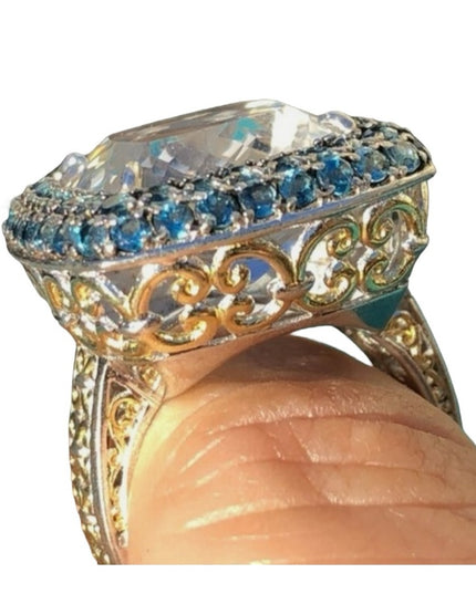 Gems en Vogue Sterling 16.25ctw Rock Crystal Quartz & London Blue Topaz Ring