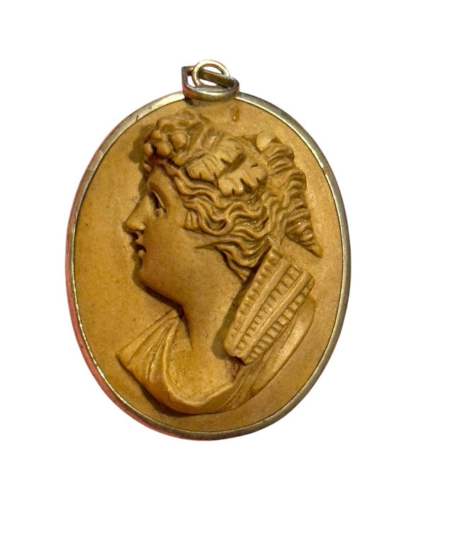 Antique Hand Carved LAVA Sterling Silver 925 Cameo Pendant