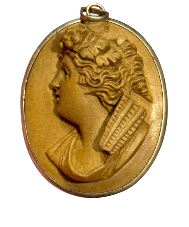 Antique Hand Carved LAVA Sterling Silver 925 Cameo Pendant