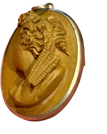 Antique Hand Carved LAVA Sterling Silver 925 Cameo Pendant