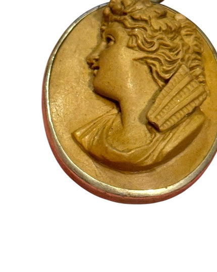 Antique Hand Carved LAVA Sterling Silver 925 Cameo Pendant