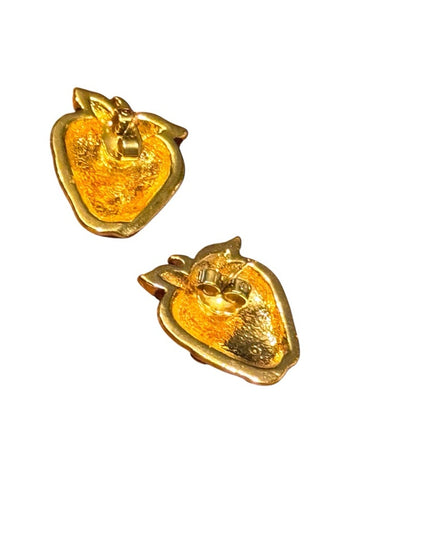 Lovely Strawberry Enameled Gold finish Fancy Shaped Earrings