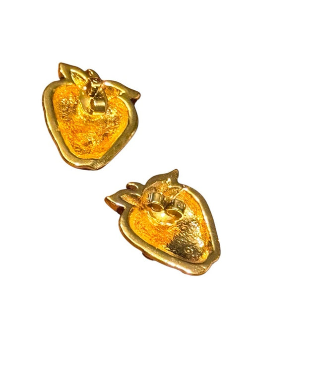 Lovely Strawberry Enameled Gold finish Fancy Shaped Earrings