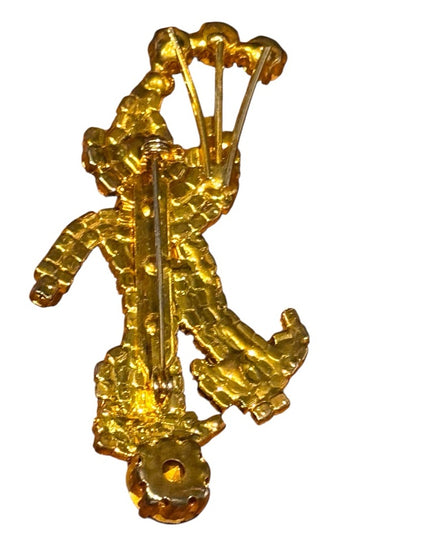 Vintage Rhinestone Balloon Clown Brooch Red Gold Black Crystals