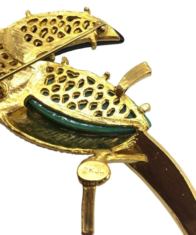 VINTAGE RARE KJL Kenneth J Lane Toucan Bird Jeweled Enameled Brooch Colorful